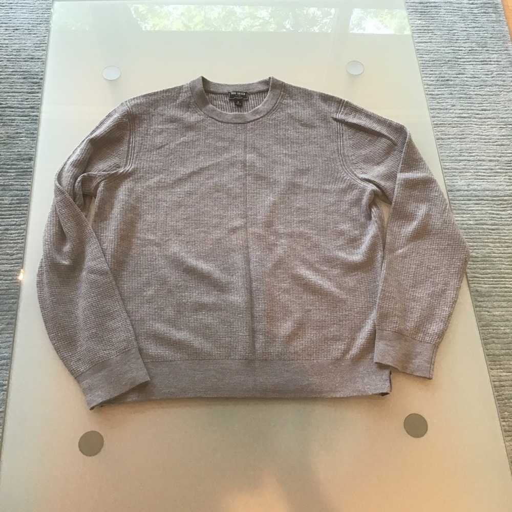 Todd Snyder Gray 100% Merino Wool Waffle Knit Crewneck Sweater Large L - Picture 2 of 7
